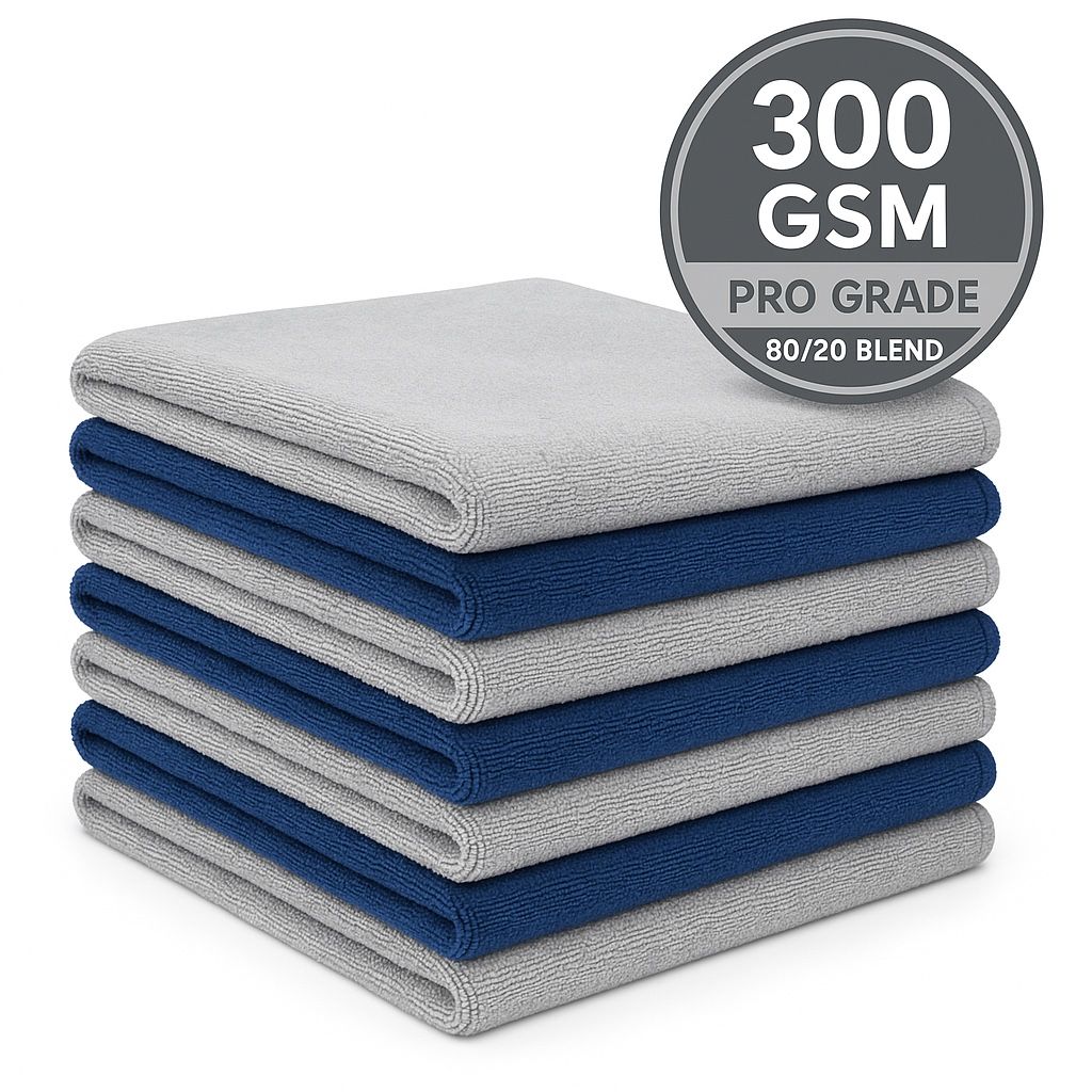 24pk Microfiber Towels 16x16 Car Detailing Cleaning Rags 300GSM Silver/Blue