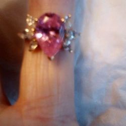14 Kt.  Gold Ring With Pink Tourmaline Center Stone Surrounded With CZ’s