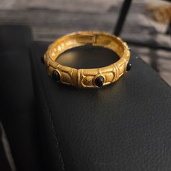Gold Tone Blackbead Clamp Bracelet 
