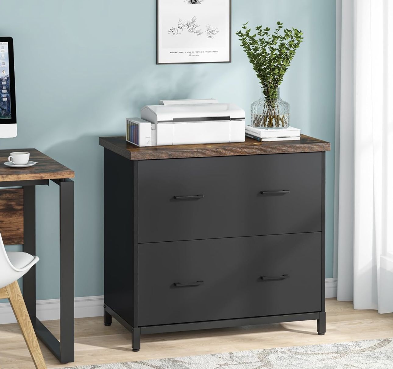 HL0118 2-Drawer File Cabinet, Wood Lateral Filing Cabinet for Home Office, A4, Letter Size, Brown and Black