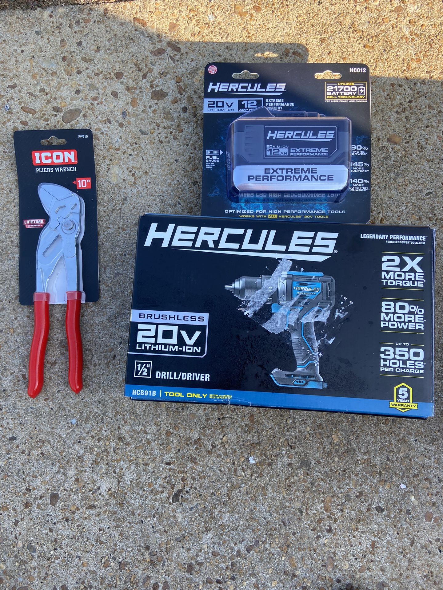 NEW HERCULES 20 V 1BRUSHLESS 1/2” LITHIUM DRILL /DRIVER. # HCB91B N HERCULES 20 v 12 AMP HOUR EXTREME PERFORMANCE BATTERY 🔋