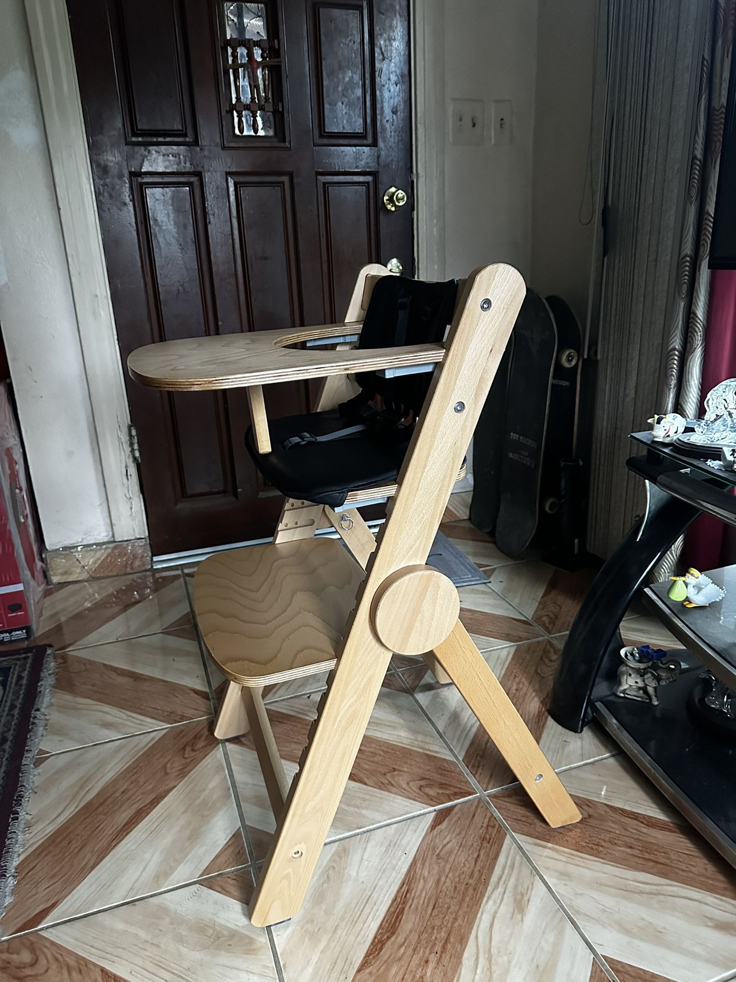 Toddler high chair foldable wood with dinning table