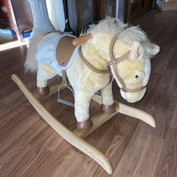 Toddler Size Plush And Wood Rocking Horse 