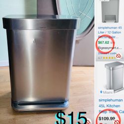 $15 Simplehuman Large step trash Can in good condition measured in pics