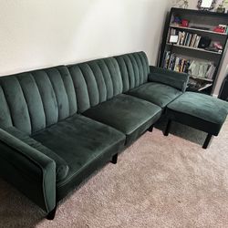 Green velvet Couch With Ottoman 