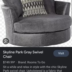 Skyline Park Gray Swivel Chair w/ Pillows
