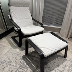 IKEA POÄNG Armchair Black & White with ottman. Like New