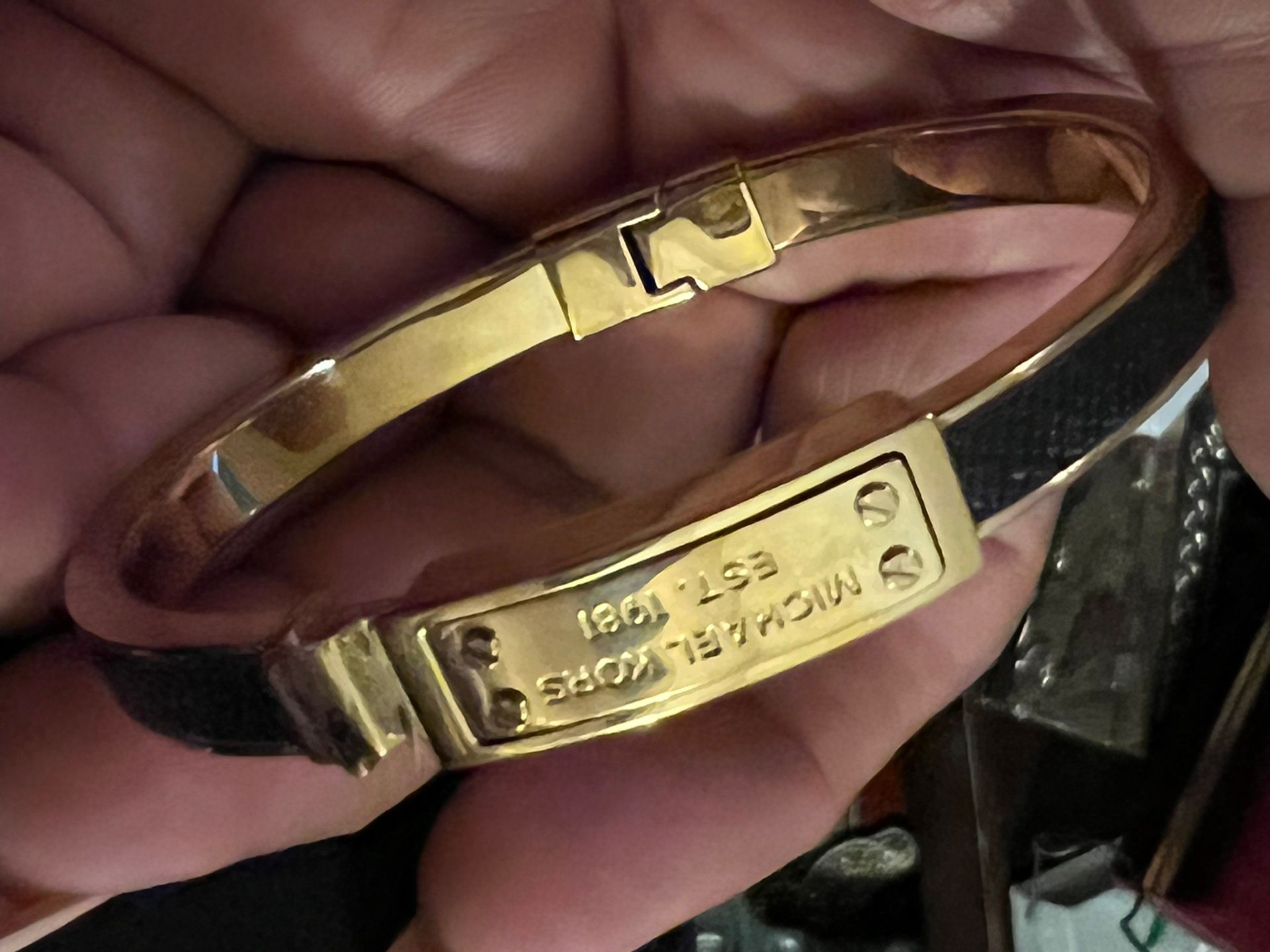 Michael Kors gold tone Black Leather Bangle Bracelet