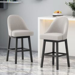 Set of 2 - Beige (Wheat) Minimalist Swivel Bar Chairs  w/ Black Solid Wood Frame [NEW]  <Assembly Req>