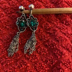 Dangling Silver And Blue/Green Stones 