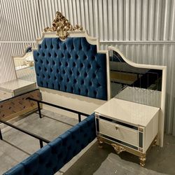 French Provincial Royal Blue White Gold Mirrored Nightstands Basically New Negotiable 