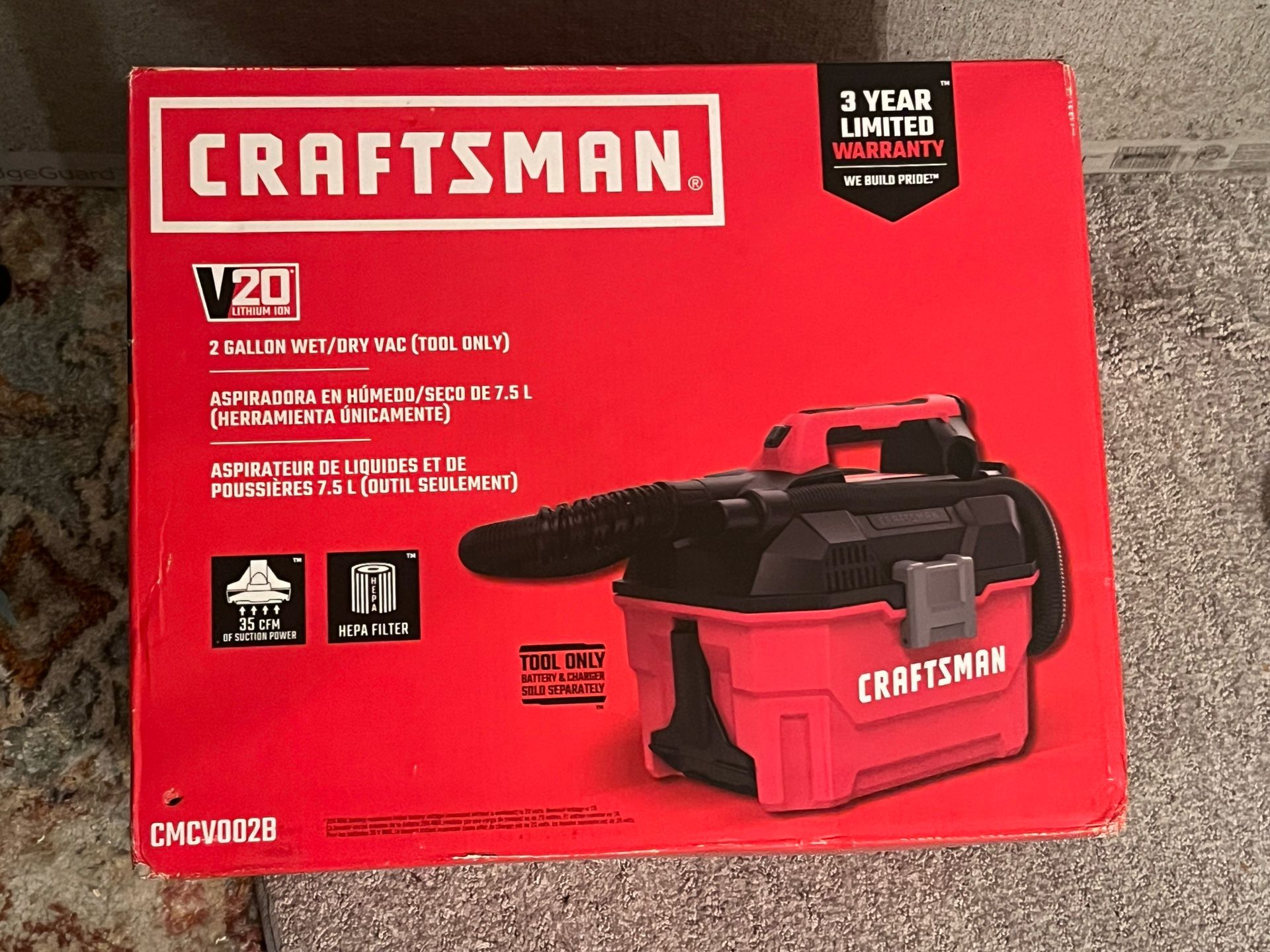 New Craftsman V20 TOOL ONLY 2 Gallon Wet/Dry Vac HEPA CMCV002B