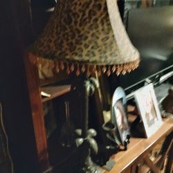 Pair Of Vintage Cheetah Print, Iron Cast Table Lamps