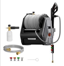 Giraffe Tools Grandfalls Retractable Wall Mount Pressure Washer Plus, Electric Power Washer with 100ft Pressure Hose