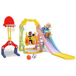 5 in 1 toddlerslide and swing set multicolor with basketball hoop