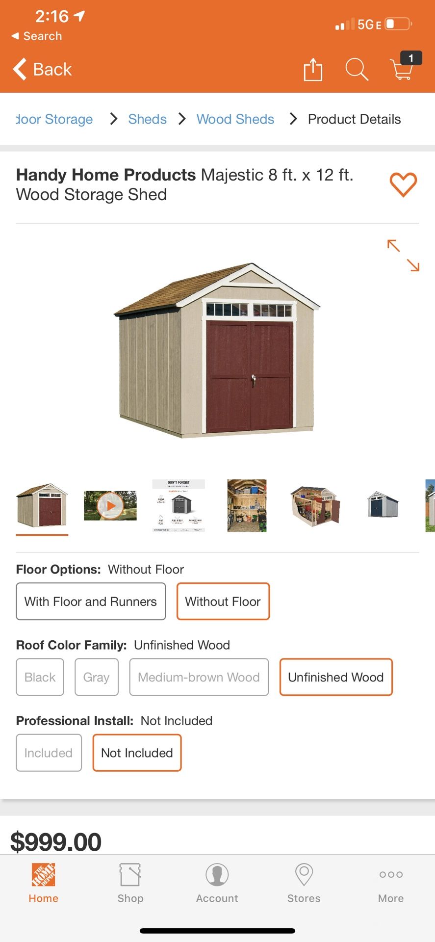 Handy Home Products Majestic 8 ft. x 12 ft. Wood Storage Shed (firm price)