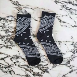 Nushi Black Bandana Paisley Crew Socks