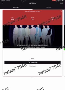 BTS 05/28 Arirang World Tour Las Vegas C4 Floor Ticket