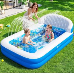 Inflatable Kiddie Pool with Sprinkler 70 Inch Kids Swimming Pool Backyard Family Splash Pool