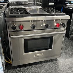 Wolf Stainless Steel 36” Wide Gas Range With Griddle