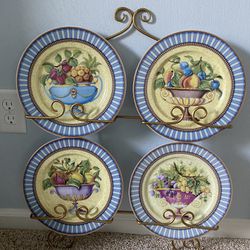 Four Collector Plates With Rack