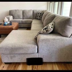 Platinum Ballinasloe Ashley Furniture Cozy Large Size U Shaped Couch~Sectional With Chaise🎊 New Brand💯 Seccional\ Living Room☀️