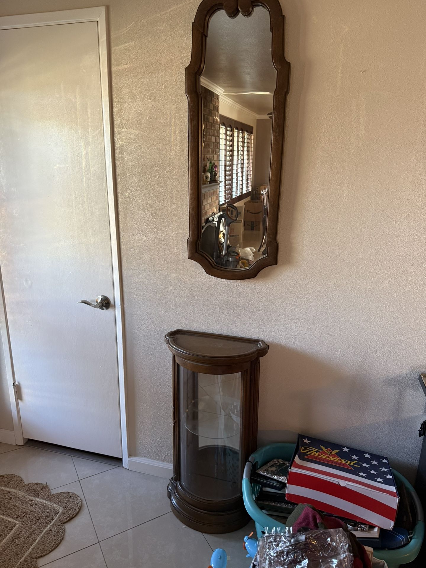 Mirror &display Case Sold Wood Antique 