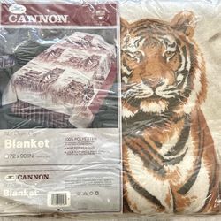 Cannon Twin/Full Polyester Blanket -Tiger 72 x 90 New in package-Vintage! 