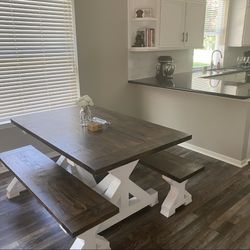 Custom Dining Table Farmhouse Country French Modern Rustic Solid Wood Set Restoration Hardware Insp Bench Hand Built Round Oval Counter Breakfast  