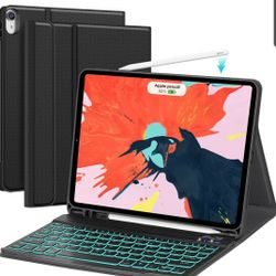 iPad Pro 11 Case Keyboard 2018 with Pencil Holder - Detachable Wireless 7 Color Backlit Keyboard And Black Cover