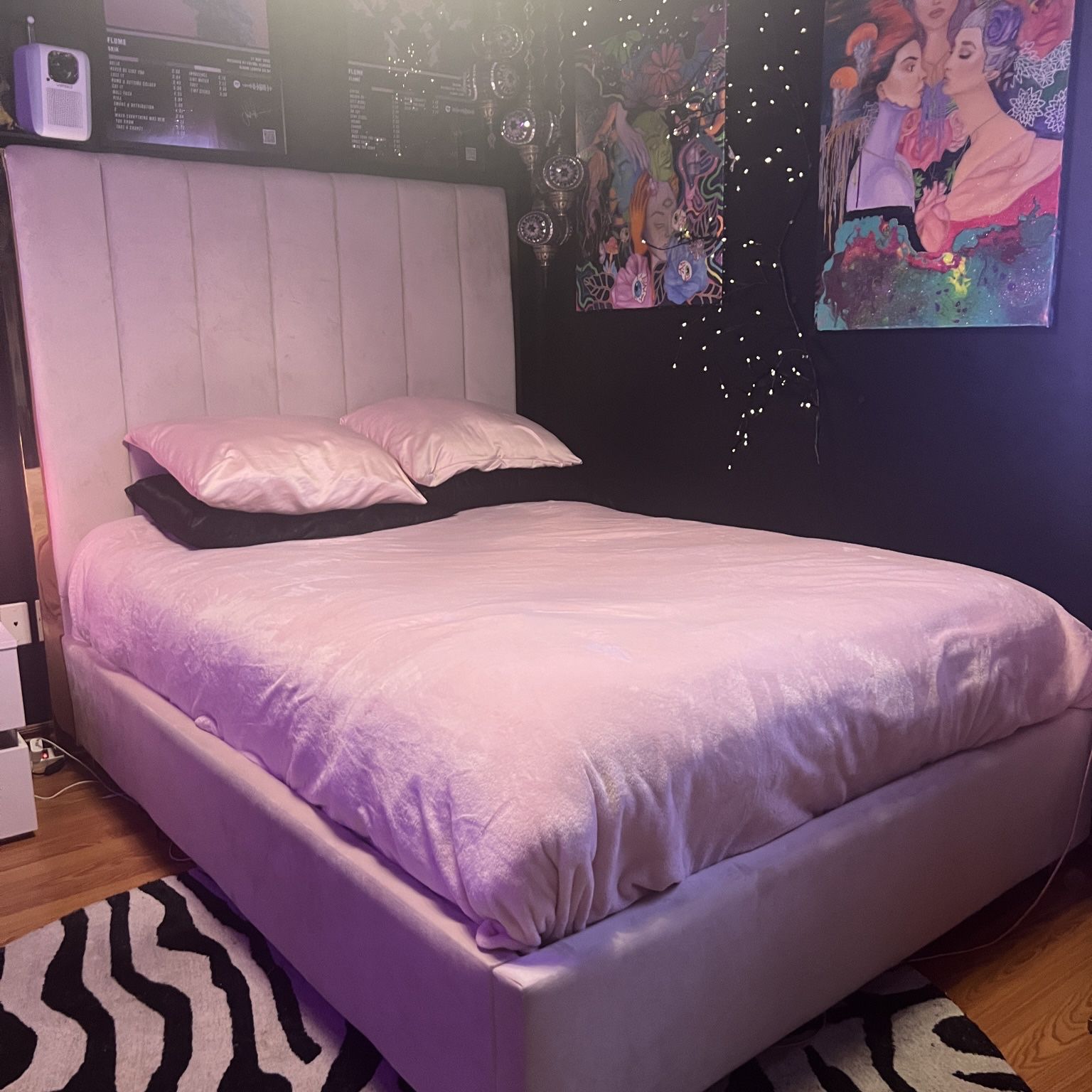 Pink Upholstered Full Sized Bed 