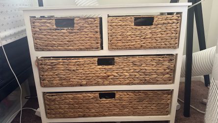 Cabinet with wicker baskets, dresser, night stand, side table