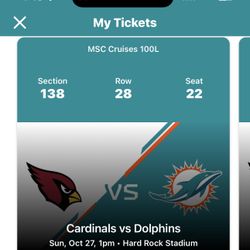 Miami Dolphins Vs Arizona Cardinals Two Lower Level Tickets Under Shade