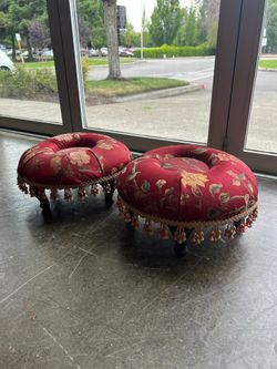 Decorative Round Upholstered Stool with Tassel Trim