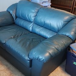 Teal Leather Loveseat