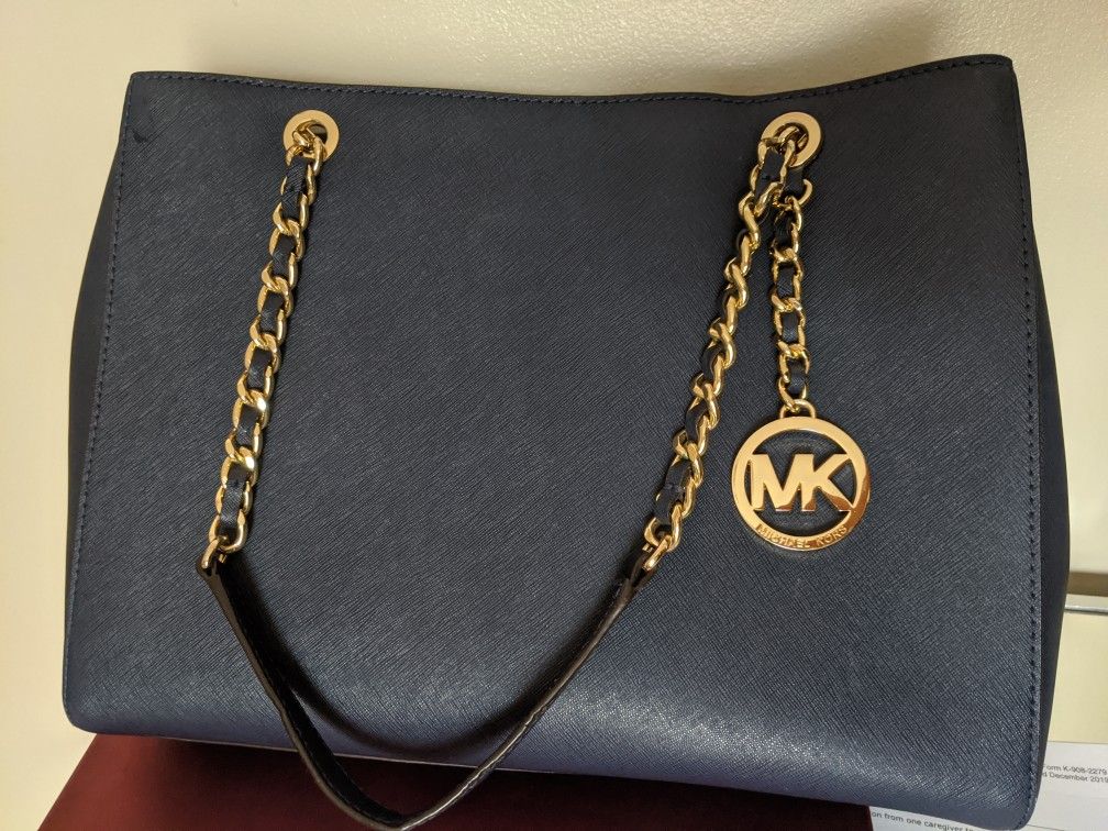 Navy Blue Michael Kors purse with Gold Chain