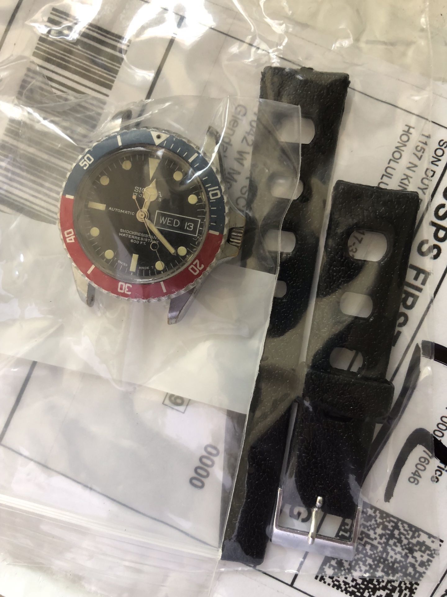 Sicura pre breitling vintage diver watch Pepsi dial patina