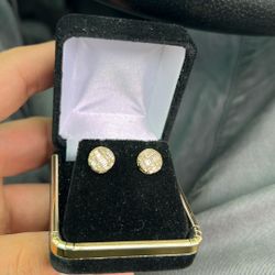 Natural Diamond Earrings 10k Yellow Gold