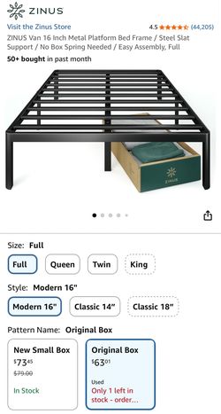 ZINUS 16” Full Size Platform Bed Frame + Mattress