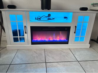 Electric heater fireplace tv stand with adjustable LED lights under the shelves and led fireplace