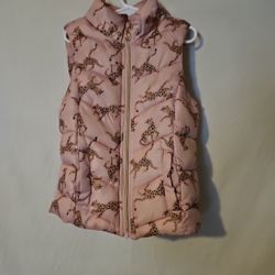 H&M Girls Light Pink Cheetah Puffer Vest with a detachable hood. Size 6X-7