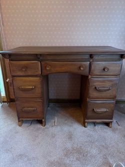 Vintage Solid Wood 7-Drawer Pedestal Writing Desk