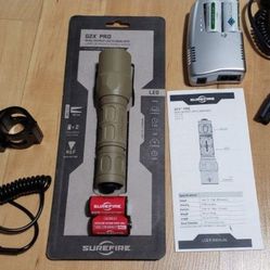 SureFire G2X Pro Dual-Output LED FlashLight w/ Remote Switch and K2 Surefire Rechargeable Batteries and Charger