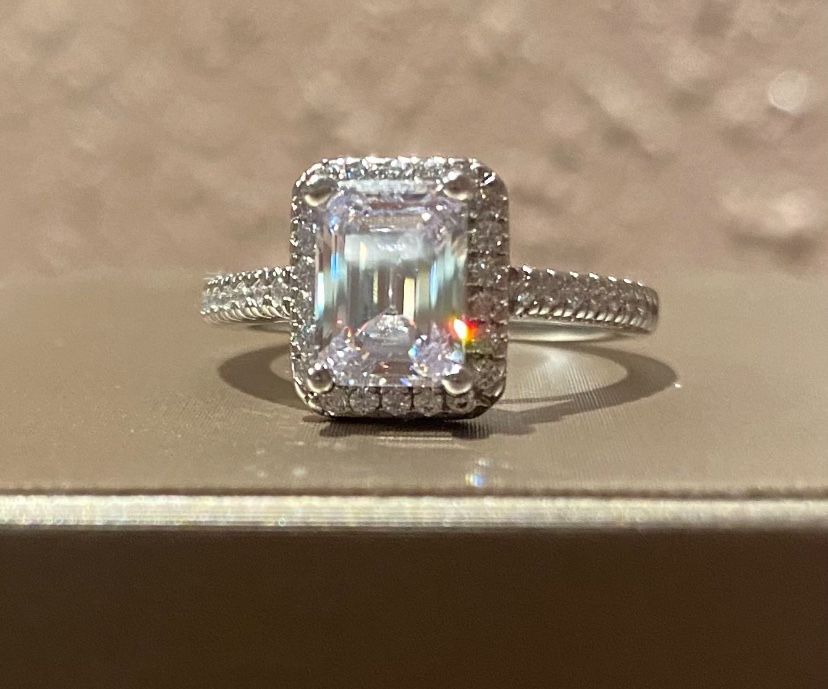 Emerald Cut Diamond Ring S925 Sz 7 Or 8