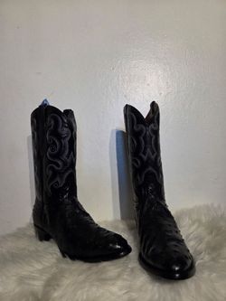 Sedona West Genuine Full Ostrich Cowboy Boots Black - Men's 12.5 D
