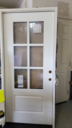 36 in. x 80 in. Legacy Series 6 Lite Clear Glass Left-Hand Inswing Primed Fiberglass Prehung Front Door