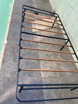 Metal Bed Frame with Wood Slats