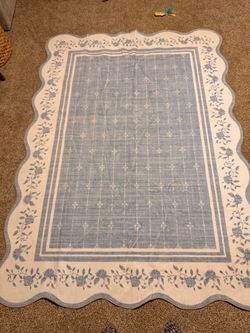 Washable 5x7 light blue scalloped rug