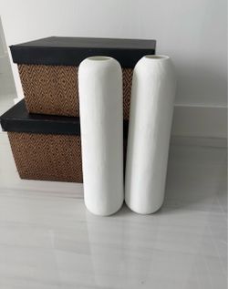 Set of 2 White Minimalist Cylinder Vases
