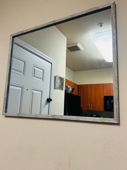 Rectangular Wall Mirror with Gray Wood Frame